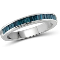 Carat T. W. baghetă-cut albastru diamant Sterling argint trupa inel