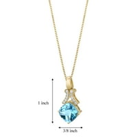 3. ct Cushion Cut Swiss Blue Topaz Pandantiv colier din aur galben 14k, 18