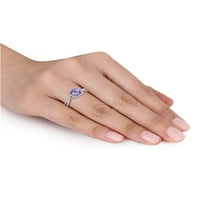 1-carate T. G. W. Tanzanite și carate T. W. diamant 14kt aur alb inel de logodna Crossover