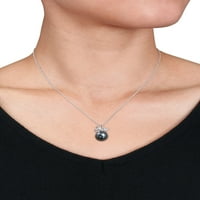 Picătură Negru Tahitian Cultured Pearl & Diamond Accent 14kt aur alb arc pandantiv cu lanț