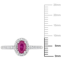 Miabella femei carate Oval-Cut T. G. W. Ruby și T. W. Diamond 10kt Aur Alb Halo inel de logodna