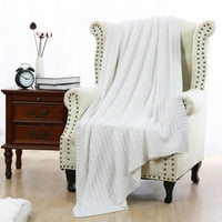 Pătură Confortabilă, Elegantă, Din Bumbac, Tricotată, Albă, Supradimensionată
