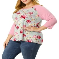 Chilipiruri unice femei Plus Dimensiune florale Scoop gât Raglan mâneci T-shirt Roz 3x