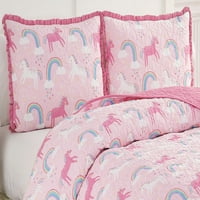 + BELLA Quilt Set roz Unicorn microfibră, Twin, bucată