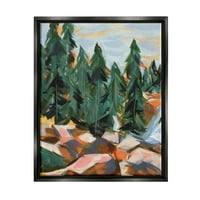 Stupell Abstract Woodland Copac Peisaj Peisaj Pictura Negru Floater Încadrată Arta Imprimare Perete Arta