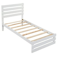 Pat din lemn Aukfa twin Size, pat cu platformă în stil Rustic cu tăblie și picioare, suport pentru șipci din lemn masiv, asamblare