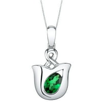 0. ct formă ovală Verde simulat Smarald Pandantiv colier din argint Sterling, 18