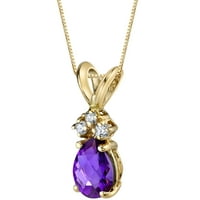 0. ct pere forma violet ametist și diamant pandantiv în aur galben 14k, 18