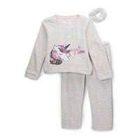 Set De Pijamale De Pluș Sweet Dreams Girls, 2 Piese, Dimensiuni 4-12, Cu Scrunchie Gratuit