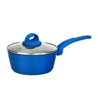 Oală de cratiță NutriChef cu capac-vase de bucătărie elegante antiaderente, cu gri deschis în interior și albastru în exterior, 1. Litru
