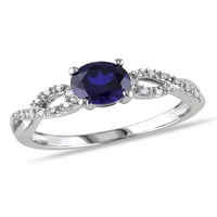 Carat T. G. W. a creat safir albastru și diamant-Accent 10kt aur alb inel de logodnă Infinity