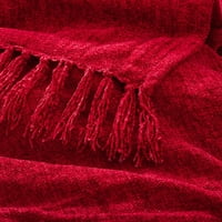 Americanflat Chenille aruncă pătură în roșu-poliester respirabil cu franjuri Decorative - rezistent la riduri și decolorare-50 60