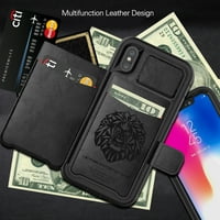 : Kona Vegan leather Folio Wallet Case & Selfie Stick mini trepied pentru Apple iPhone XS-Kickstand , sloturi pentru carduri,