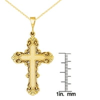 Primal aur Karat aur galben Fleur De Lis cruce pandantiv cu lanț de cablu