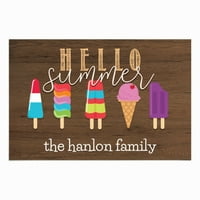Personalizat Planet Hello Summer Ice Cream preș cu nume de familie personalizat imprimat pe maro dreptunghiular 1 4 gros antiderapant Mat pentru bucătărie hol punte sau pridvor