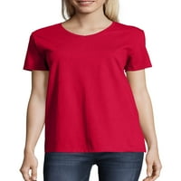 Hanes Essentials femei Bumbac V-Neck T-Shirt Deep Red 3XL