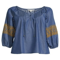 Bluza țărănească din Denim Pioneer Woman, pentru femei