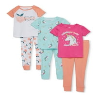 Wonder Nation Toddler Girls Pijamale Cu Mânecă Scurtă Din Bumbac, Set Din 6 Piese