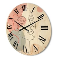 Designart 'desen cu o linie de fată tânără în tonuri pastelate' ceas de perete Modern din lemn