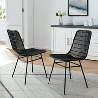 Scaun Dinging Set de 2, scaun proiectat ergonomic pentru camera de zi Bedroon, scaun dinging interior din ratan Natural, scaun de cafea, ușor de curățat, picior din Oțel cu finisaj negru, negru