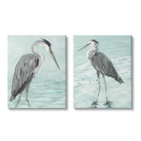 Stupell Indtries Heron păsări în picioare Shallow Beach Water valuri de coastă, 20, Design de Julie DeRice
