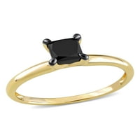 Miabella femei carate TW Printesa-Cut diamant negru 10kt Aur Galben Solitaire inel de logodna