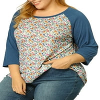 Chilipiruri unice femei Plus Dimensiune florale Scoop gât Raglan mâneci T-shirt Albastru 2x