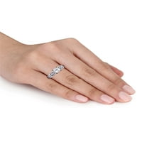 1-Carat T. G. W. a creat safir alb și diamant-Accent inel de logodnă din Aur Alb de 10kt
