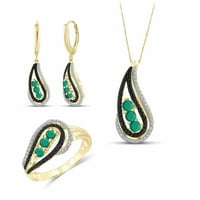 JewelersClub 1. Carat T. G. W. Emerald și Black & White Diamond Accent 14k aur peste argint set de bijuterii din 3 piese