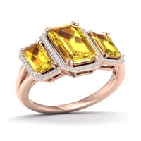 Imperial Gemstone 10k Rose Gold Emerald Cut Citrine CT TW diamant trei pietre Halo femei Inel