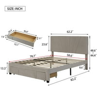 Pat tapițat modern din catifea Hommoo, pat de depozitare Queen Size cu sertar mare, cadru de pat cu platformă din lemn, Bej