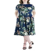 24seven Comfort Îmbrăcăminte femei Plus Dimensiune maneca scurta Bleumarin florale buzunar Midi rochie