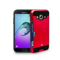 eDragon Shell Case Rugged Card metallic Look pentru Samsung Galaxy J3 J3V SOL Sky AMP Prime Express Prime roșu negru
