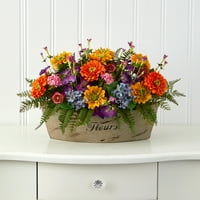Aproape Natural 18 aranjament Artificial de flori mixte în vază decorativă, Multicolor