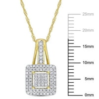 Miabella femei carate TW Diamond 10kt Aur Galben dublu Halo pătrat Cluster pandantiv cu lanț