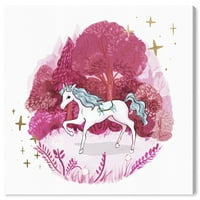 Wynwood Studio Fantasy și Sci-Fi Wall Art Canvas printuri 'Magic Forest Pink' creaturi fantastice-Roz, Roz