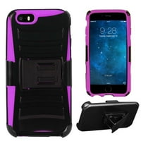 & E Shell Case Armor Kombo pentru Apple iPhone 6s 4.7 Negru PC piele violet W curea Clip Toc