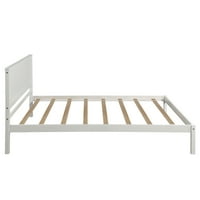 Cadru de pat cu platformă Twin cu tăblie, pat cu platformă din lemn cu suport pentru șipci, Alb