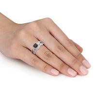 Miabella 1-Carat TW diamant alb-negru 10kt Aur Alb Halo set de mireasă