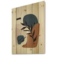 Designart 'Boho minimalist Botanic Vintage Print' imprimare modernă pe lemn Natural de pin