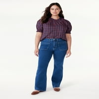Asamblare gratuită pentru femei 70 's Patch Pocket Flare Jean, 30 Inseam Pentru obișnuit, dimensiuni 0-18