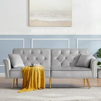 Canapea extensibilă Aukfa, canapea secțională cu spătar reglabil, canapea extensibilă futon tapițată din catifea, canapea extensibilă pliabilă Convertibilă scaun de dragoste pentru sufragerie-Gri deschis