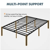 Cadru de pat matrimonial cu platformă din Metal negru cu design Alden, cu suport pentru șipci din oțel rezistent