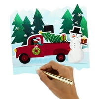 Hallmark cutie Pop-up felicitări de Crăciun, câine în camion roșu