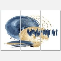 Designart 'aur și albastru închis Abstract Circle Ocean Texture' modern Canvas Wall Art Print