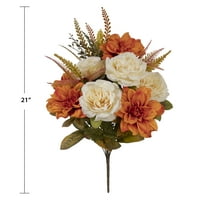 Piloni Dahlia & Rose Flori Artificiale Buchet Mixt, Multi, Portocaliu & Crem, 21