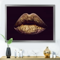 Designart 'sexy aur metalizate femeie buze II' moderne înrămate Art Print