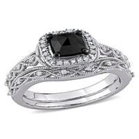 1-Carat TW diamant alb-negru 10kt Aur Alb Infinity set de mireasă