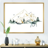 Peisaj minimalist de cerb pădure și munți înrămate pictura panza arta Print