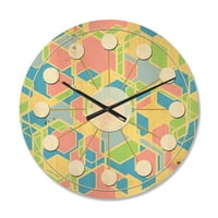 Designart 'retro Geometric pastel Abstract IO' ceas de perete Modern din lemn de la mijlocul secolului